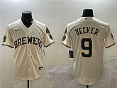 Men's Milwaukee Brewers #9 Bob Uecker Cream With Home Patch Stitched Jersey,baseball caps,new era cap wholesale,wholesale hats
